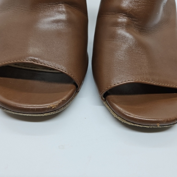 Prada brown leather peeptoe ankle wrap heel booties EU 38 - Picture 16 of 16